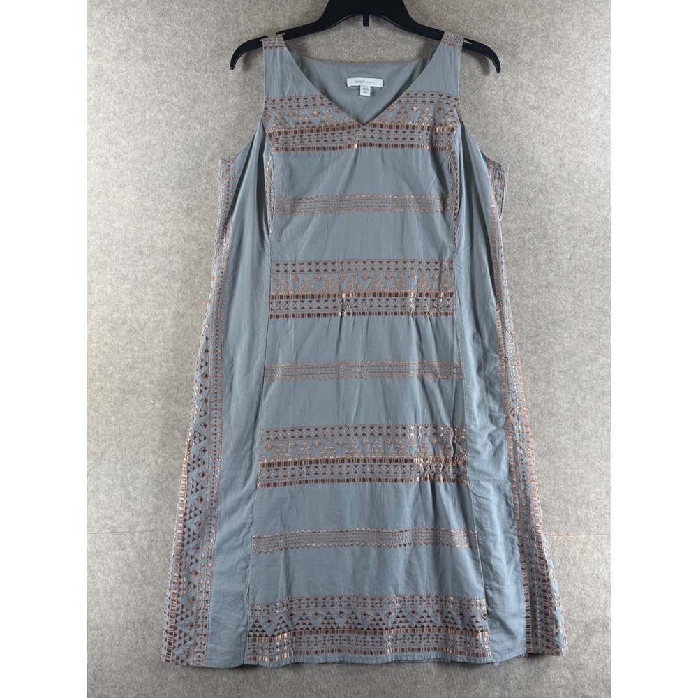 Pure Jill Elements Dress S Petite Blue Copper Embroidered Cotton Shift WDR296632